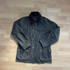 Barbour Dark Green Waxed Jacket with Corduroy Collar